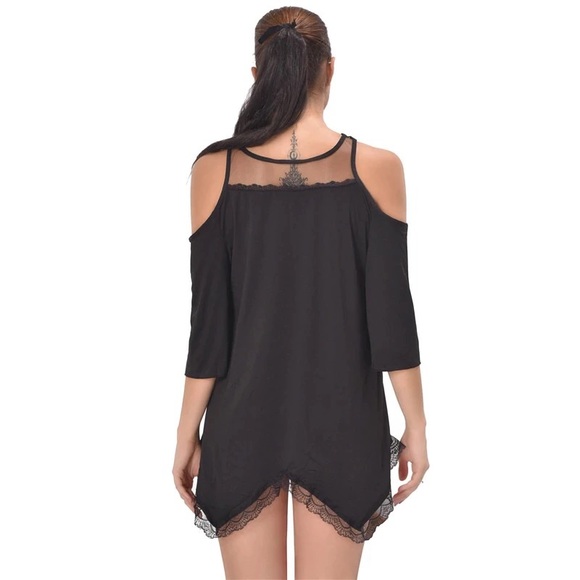 Cold Shoulder Mesh Panel Short Sleeve Sleepwear - Picture 3 of 3